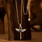 Sterling Silver Ankh & Scarab Scepter Necklace with Natural Lapis Lazuli - Symbol of Life, Protection & Renewal