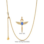 Sterling Silver Ankh & Scarab Scepter Necklace with Natural Lapis Lazuli - Symbol of Life, Protection & Renewal