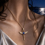 Sterling Silver Ankh & Scarab Scepter Necklace with Natural Lapis Lazuli - Symbol of Life, Protection & Renewal