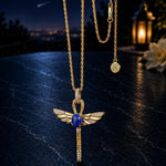 Sterling Silver Ankh & Scarab Scepter Necklace with Natural Lapis Lazuli - Symbol of Life, Protection & Renewal