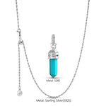 Sterling Silver Natural Turquoise Sun & Star Talisman Pendant - Adjustable Rope Chain with Slider Clasp, White Gold- Plated