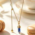Sterling Silver Natural Lapis Lazuli Sun & Star Talisman Pendant - Adjustable Rope Chain with Slider Clasp, 14K Gold-Plated