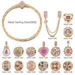 Sterling Silver Opulent Color Extravaganza Charms Bracelet Set With Enamel In 14K Gold Plated (Includes bracelet and all charms shown)