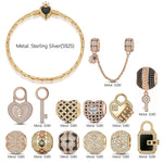 Sterling Silver Natural Black Onyx Eternal Enchantment Charms Bracelet Set In 14K Gold Plated (Includes bracelet and all charms shown)