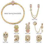 Sterling Silver Full of Love Charms Bracelet Set With Enamel In 14K Gold Plated (Includes bracelet and all charms shown. The three number charms shown can be freely selected by entering your preferred numbers in the box)