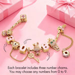 Sterling Silver Full of Love Charms Bracelet Set With Enamel In 14K Gold Plated (Includes bracelet and all charms shown. The three number charms shown can be freely selected by entering your preferred numbers in the box)
