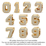 Sterling Silver Full of Love Charms Bracelet Set With Enamel In 14K Gold Plated (Includes bracelet and all charms shown. The three number charms shown can be freely selected by entering your preferred numbers in the box)