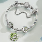 Sterling Silver Fluttering Leaf Charms Bracelet Set In White Gold Plated (Includes bracelet and all charms shown)