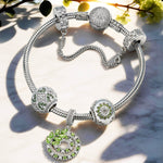 Sterling Silver Fluttering Leaf Charms Bracelet Set In White Gold Plated (Includes bracelet and all charms shown)