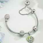 Sterling Silver Fluttering Leaf Charms Bracelet Set In White Gold Plated (Includes bracelet and all charms shown)
