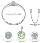 Sterling Silver Fluttering Leaf Charms Bracelet Set In White Gold Plated (Includes bracelet and all charms shown)