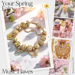 Wings of Spring Tarnish-Resistant Silver Charms Bracelet Set In 14K Gold Plated (Includes bracelet and all charms shown)