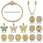 Sterling Silver Wings of Spring Charms Bracelet Set In 14K Gold Plated (Includes bracelet and all charms shown)