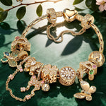 Sparkling Butterfly Dance Tarnish-Resistant Silver Charms Bracelet Set In 14K Gold Plated (Includes bracelet and all charms shown)