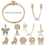 Sterling Silver Sparkling Butterfly Dance Charms Bracelet Set In 14K Gold Plated (Includes bracelet and all charms shown)