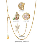 Sterling Silver Blush Sakura Flutter Charms Necklace Set In 14K Gold Plated (Includes bracelet and all charms shown)
