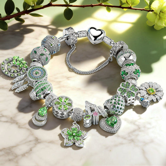 gona- Sterling Silver Verdant Spring Reverie Charms Bracelet Set In White Gold Plated (Includes bracelet and all charms shown)