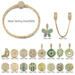 Sterling Silver Butterfly Petal Waltz Charms Bracelet Set In 14K Gold Plated (Includes bracelet and all charms shown)