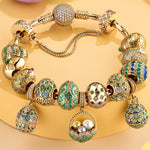Sterling Silver Enamel Easter Egg Treasures Charms Bracelet Set In 14K Gold Plated (Includes bracelet and all charms shown)
