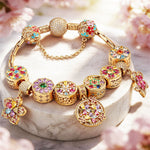 Rainbow Floral & Cluster Tarnish-resistant Silver Charm Bracelet Set In 14K Gold Plated (Includes bracelet and all charms shown)