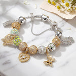 Sterling Silver Verdant Meadow Bridal Reverie Charms Bracelet Set In White Gold Plated (Includes Bracelet and All Charms Shown)