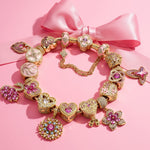 Sterling Silver Floral Mom's Devotion Charms Bracelet Set In 14K Gold Plated (Includes bracelet and all charms shown)