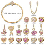 Sterling Silver Floral Mom's Devotion Charms Bracelet Set In 14K Gold Plated (Includes bracelet and all charms shown)