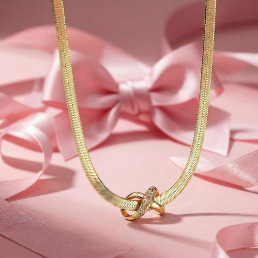 gona- Maternal Bond Knot Tarnish-Resistant Silver Herringbone Chain Necklace In 14K Gold Plated
