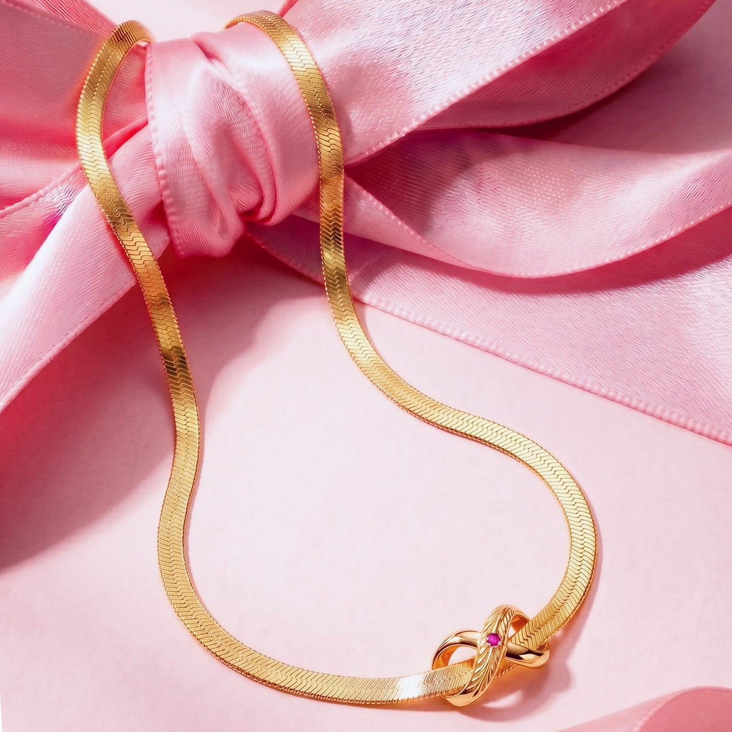 Maternal Bond Knot Tarnish-Resistant Silver Herringbone Chain Necklace In 14K Gold Plated