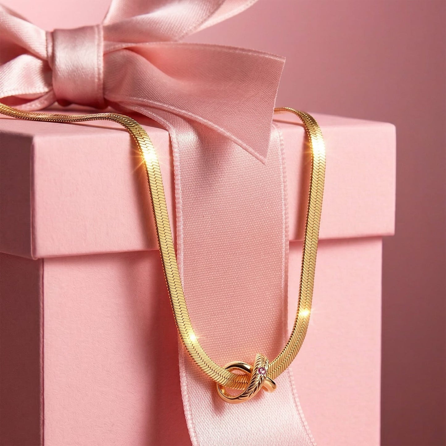 Maternal Bond Knot Tarnish-Resistant Silver Herringbone Chain Necklace In 14K Gold Plated