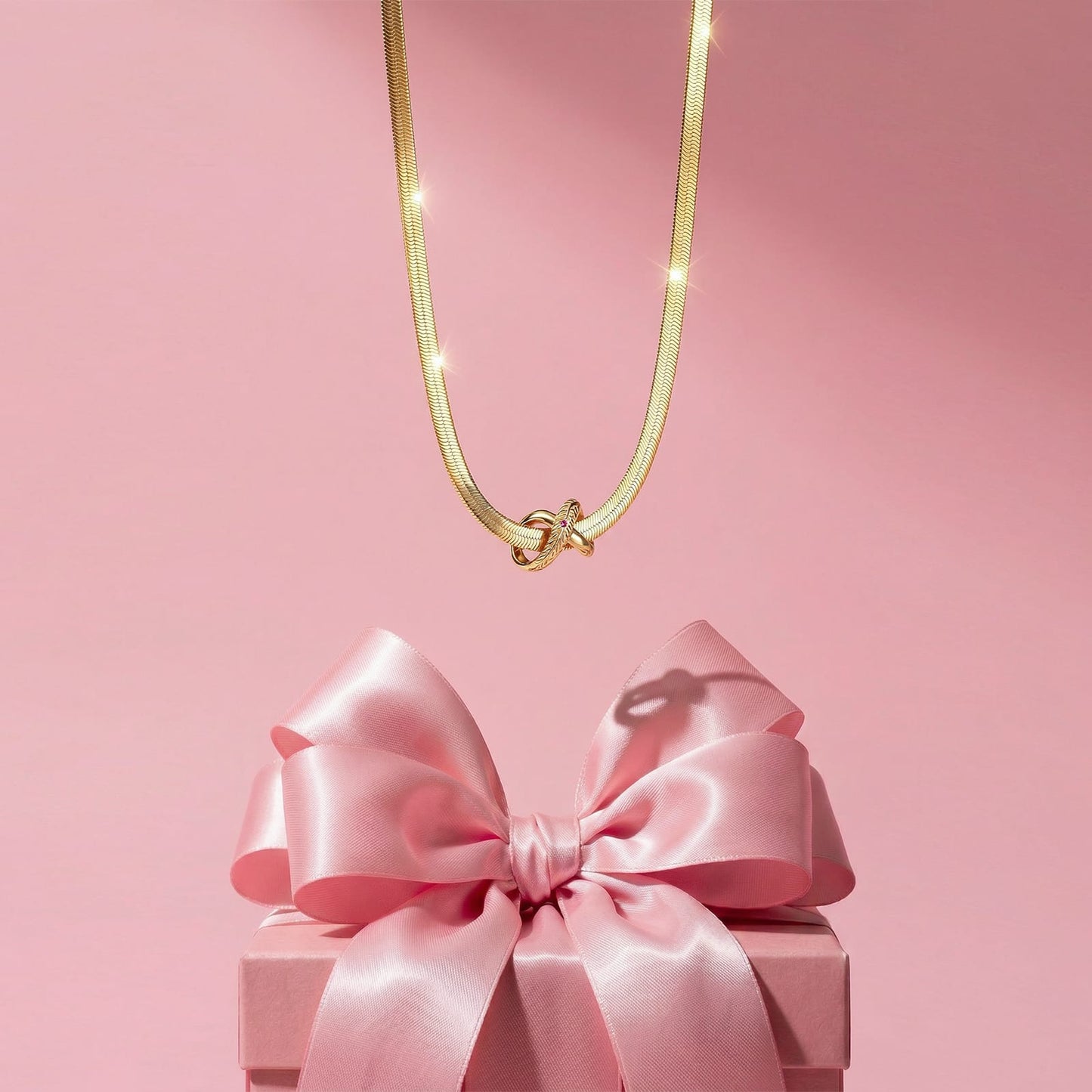 Maternal Bond Knot Tarnish-Resistant Silver Herringbone Chain Necklace In 14K Gold Plated