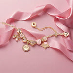 Sterling Silver Timeless Love for Mom Charm Bracelet Set in Pink Gold Plated (Includes Bracelet and All Charms Shown)