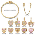 Sterling Silver Timeless Love for Mom Charm Bracelet Set in Pink Gold Plated (Includes Bracelet and All Charms Shown)