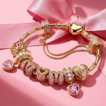 Cherished Maternal Heart Tarnish-Resistant Silver Charms Bracelet Set In 14K Gold Plated (Includes bracelet and all charms shown)