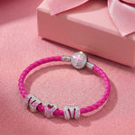 Maternal Love Star Pink Braided Leather Bracelet With Tarnish-resistant Silver Accents