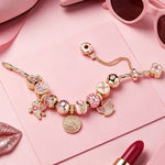 Sterling Silver Eternal Swan Love Charms Bracelet Set In 14K Gold Plated (Includes bracelet and all charms shown)