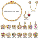 Sterling Silver Floral Fantasy Charms Bracelet Set In 14K Gold Plated (Includes bracelet and all charms shown)