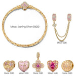 Sterling Silver BlossomMom Charm Bracelet – Rose Gold-Plated Heart & Floral Design (Includes Bracelet with All Charms)