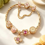 Sterling Silver BlossomMom Charm Bracelet – Rose Gold-Plated Heart & Floral Design (Includes Bracelet with All Charms)