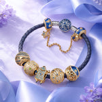 Sterling Silver Lunar Leather Dreamscape Charms Bracelet Set In 14K Gold Plated (Includes bracelet and all charms shown)