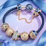 Sterling Silver Lunar Leather Dreamscape Charms Bracelet Set In 14K Gold Plated (Includes bracelet and all charms shown)