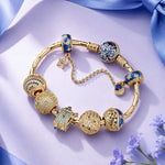 Sterling Silver Starry Night Wonderland Tale Charms Bracelet Set In 14K Gold Plated (Includes bracelet and all charms shown)
