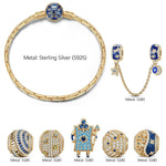 Sterling Silver Starry Night Wonderland Tale Charms Bracelet Set In 14K Gold Plated (Includes bracelet and all charms shown)