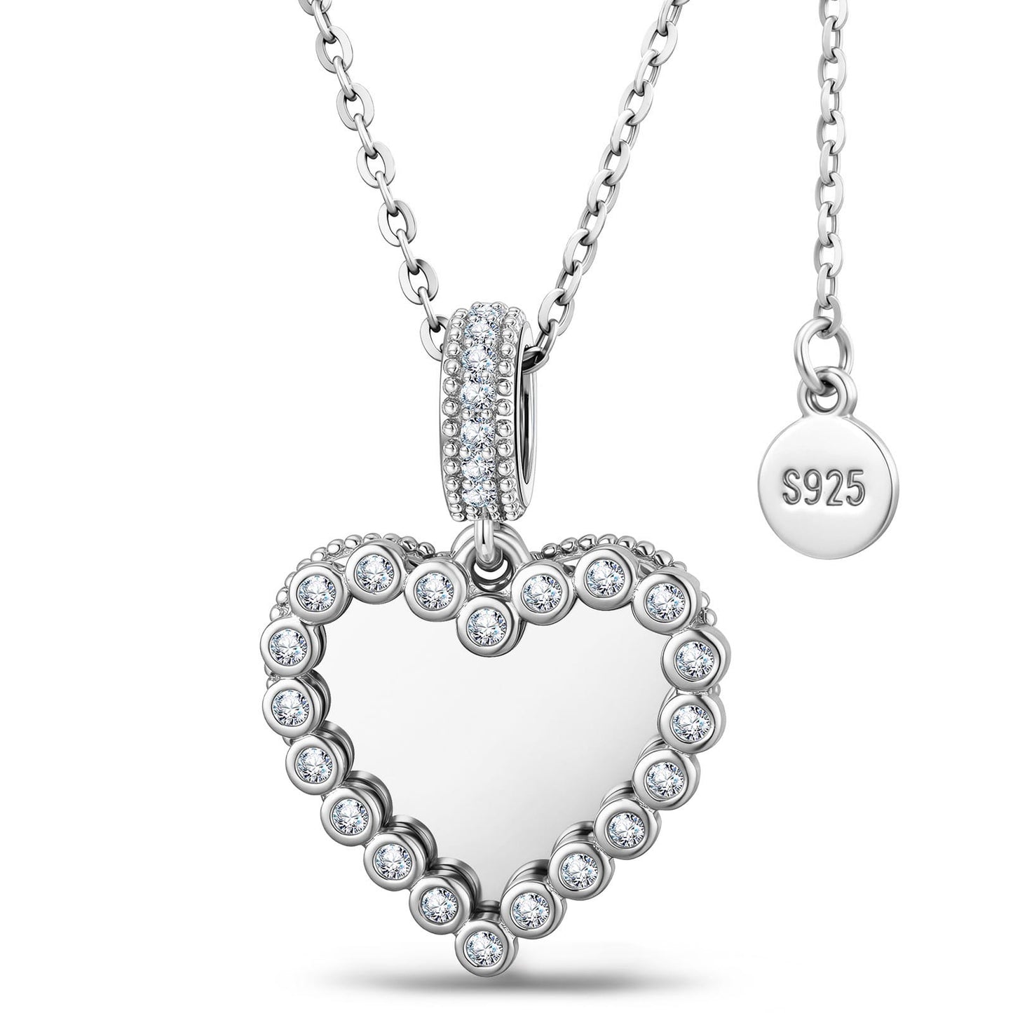 Personalized Engravable Sterling Silver Framed Heart Pendant Necklace In White Gold Plated