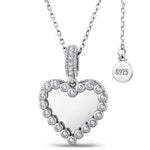 Personalized Engravable Sterling Silver Framed Heart Pendant Necklace In White Gold Plated