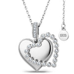 Personalized Engravable Sterling Silver Framed Heart Pendant Necklace In White Gold Plated