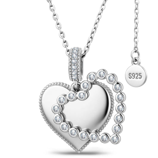 gona- Personalized Engravable Sterling Silver Framed Heart Pendant Necklace In White Gold Plated