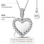 Personalized Engravable Sterling Silver Framed Heart Pendant Necklace In White Gold Plated