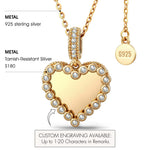 Personalized Engravable Sterling Silver Framed Heart Pendant Necklace In 14K Gold Plated