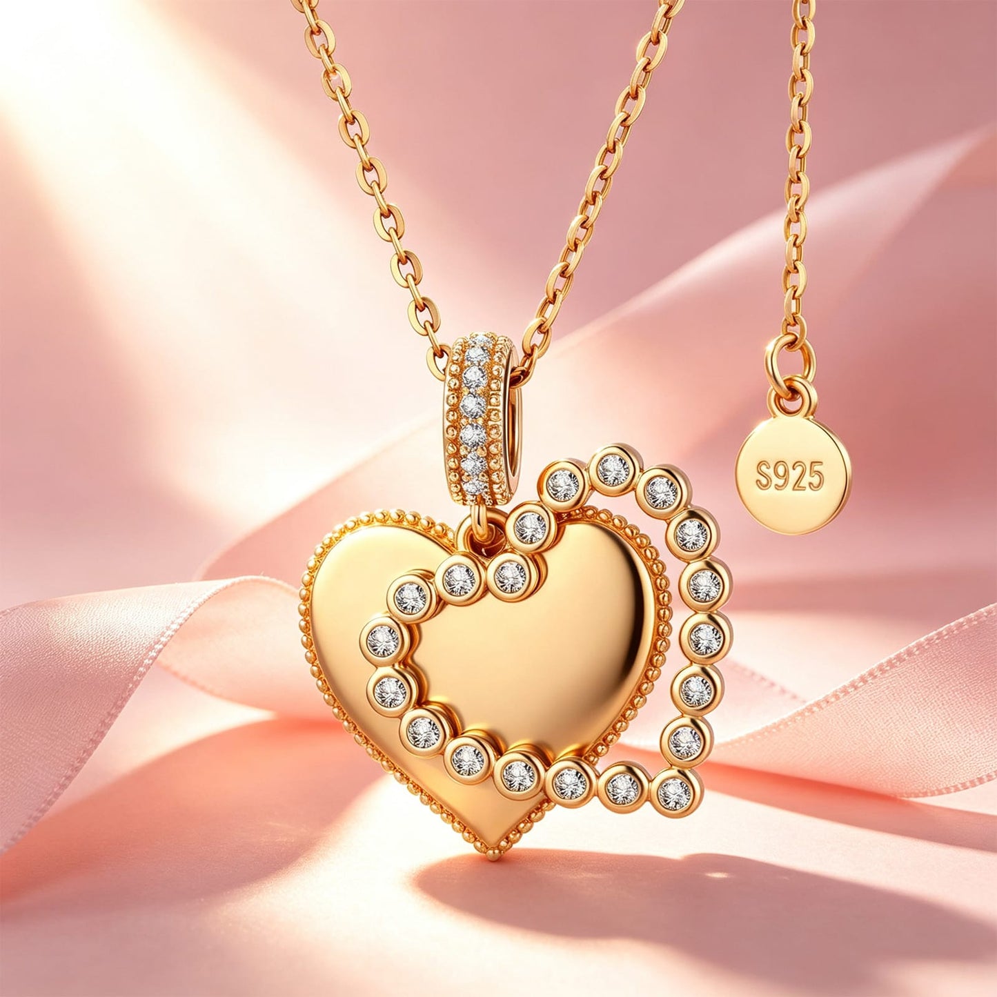 Personalized Engravable Sterling Silver Framed Heart Pendant Necklace In 14K Gold Plated